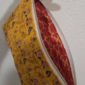 Floral Yellow and Red Quilted Pouch